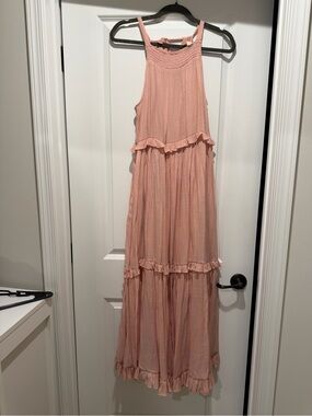 Sweet Love Sleeveless Ruffle Tiered Maxi Dress in Blush Pink
